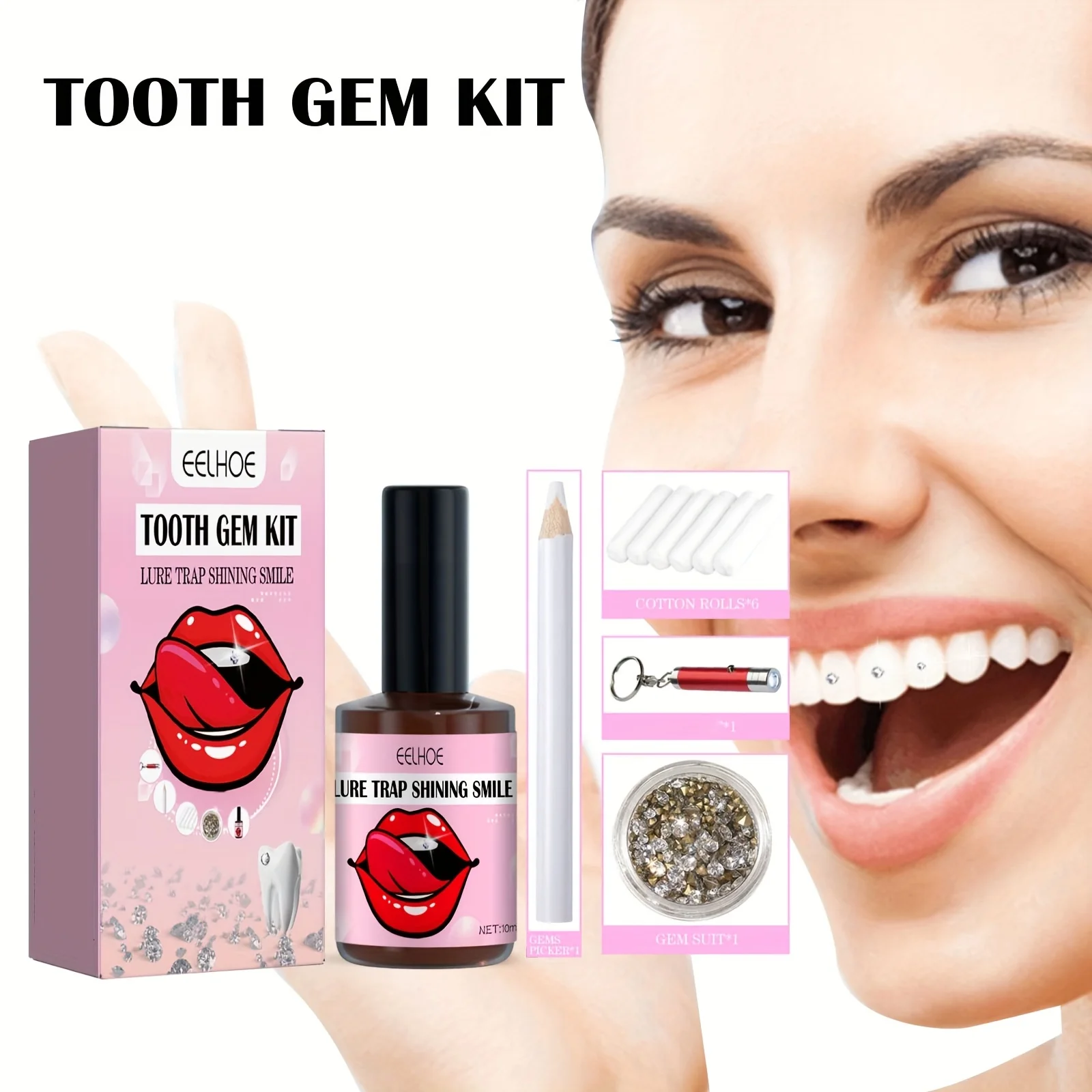 Tooth Gem Kit - Teeth Gemstone Kit with Swabs, Curing