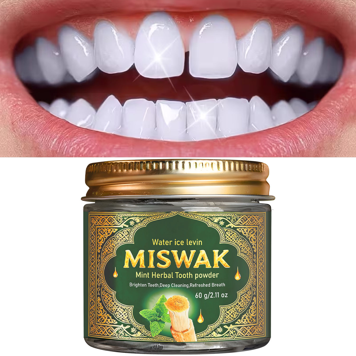 Teeth Whitening Thailand - MISWAK Mint Herbal Tooth Powder, Deep