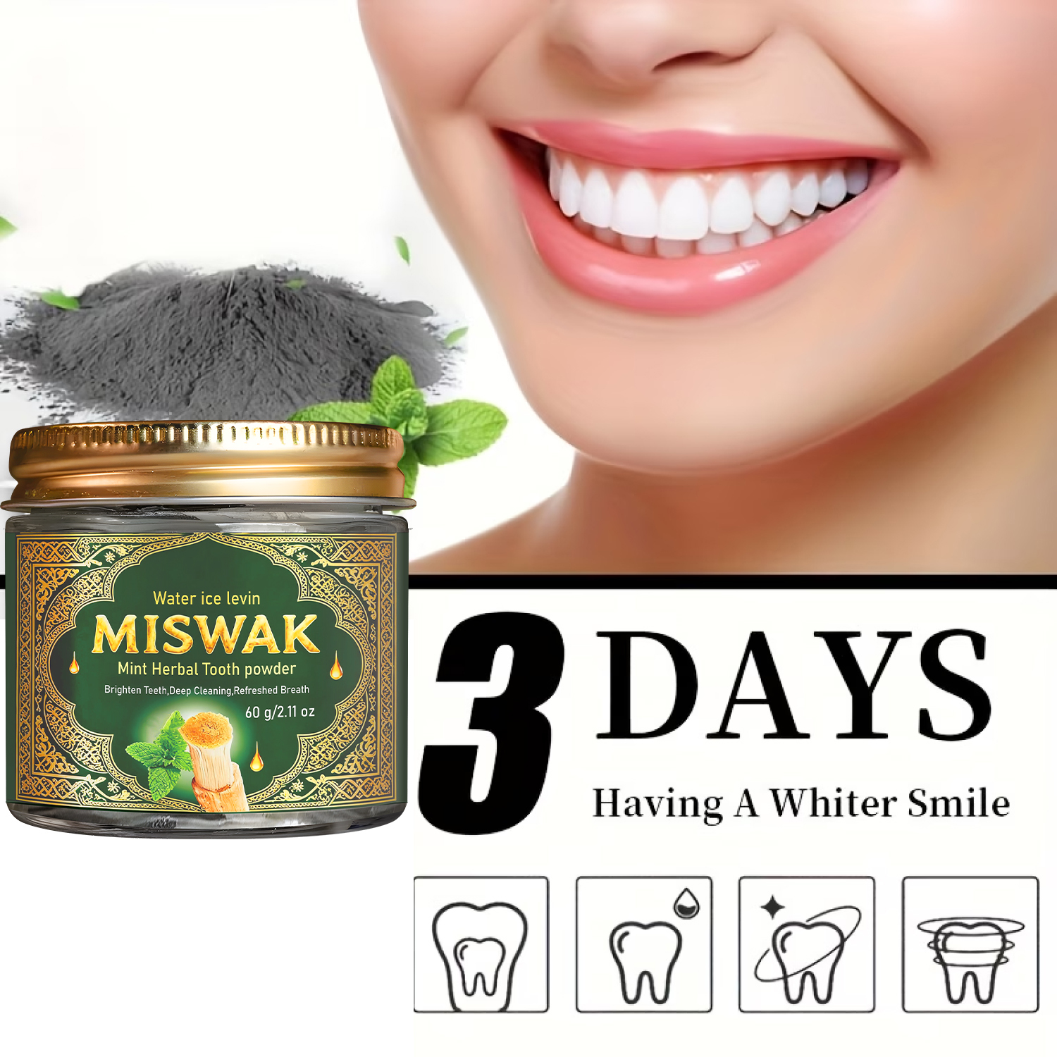 MISWAK Mint Herbal Tooth Powde - Teeth Whitening Thailand ulasan dan harga